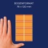 Größenvergleich mit Hand, Artikel: 59370, ein Bogen Tiefkühl-Etiketten, Format: 28 x 36 mm, Farbe: Orange