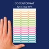 Größenvergleich mit Hand, Artikel: 59983, ein Bogen Set Namensaufkleber, Format: 130 x 183 x 5 mm, Farbe: Bunt