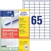 Packungsabbildung mit Etikettenbogen: Avery Zweckform Universal-Etiketten, Artikel:  6121-65, Format: 38 x 21,2 mm, Druckereignung: Inkjet,Laser s/w,Farblaser, Inhalt: 4.225 Etiketten / 65 Bögen, 65 Etiketten/Bogen