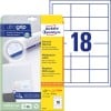 Packungsabbildung mit Etikettenbogen: Avery Zweckform Universal-Etiketten, Artikel:  6171, Format: 64 x 45 mm, Druckereignung: Inkjet,Laser s/w,Farblaser, Inhalt: 540 Etiketten / 30 Bögen, 18 Etiketten/Bogen