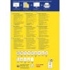 Das Bild zeigt Informationen über universelle Etiketten, einschließlich Gebrauchsanweisungen, Eigenschaften und Kontaktdaten in mehreren Sprachen, zusammen mit einer Tabelle mit verschiedenen Etikettengrößen und entsprechenden Produktnummern.