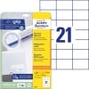 Packungsabbildung mit Etikettenbogen: Avery Zweckform Universal-Etiketten, Artikel:  6174, Format: 70 x 42,3 mm, Druckereignung: Inkjet,Laser s/w,Farblaser, Inhalt: 630 Etiketten / 30 Bögen, 21 Etiketten/Bogen