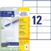 Packungsabbildung mit Etikettenbogen: Avery Zweckform Universal-Etiketten, Artikel:  6175, Format: 105 x 48 mm, Druckereignung: Inkjet,Laser s/w,Farblaser, Inhalt: 360 Etiketten / 30 Bögen, 12 Etiketten/Bogen