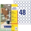 Packungsabbildung mit Etikettenbogen: Avery Zweckform Runde Etiketten, ablösbar, Artikel:  6223REV-10, Format: ⌀ 30 mm, Druckereignung: Inkjet,Laser s/w,Farblaser, Inhalt: 480 Etiketten / 10 Bögen, 48 Etiketten/Bogen
