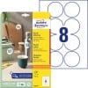 Packungsabbildung mit Etikettenbogen: Avery Zweckform Runde Etiketten, Artikel:  6228-10, Format: ⌀ 69 mm, Druckereignung: Inkjet,Laser s/w,Farblaser, Inhalt: 80 Etiketten / 10 Bögen, 8 Etiketten/Bogen