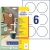 Packungsabbildung mit Etikettenbogen: Avery Zweckform Runde Etiketten, Artikel:  6229-10, Format: ⌀ 80 mm, Druckereignung: Inkjet,Laser s/w,Farblaser, Inhalt: 60 Etiketten / 10 Bögen, 6 Etiketten/Bogen