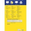 Das Bild zeigt einen Etikettendesign-Leitfaden von Avery, der verschiedene Arten von Etiketten beinhaltet, darunter ovale, quadratische, achteckige und blumenförmige Etiketten, zusammen mit Druckanweisungen in mehreren Sprachen.