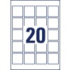Stanzzeichnung Einzelbogen A4, Artikel: 6252-10, Quadratische Etiketten, Format: 45 x 45 mm, 20 Etiketten/Bogen