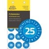 Packungsabbildung mit Prüfplakette: Avery Zweckform Prüfplaketten, Artikel:  6945-2025, Format: ⌀ 20 mm, Inhalt: 120 Prüfplaketten / 8 Bögen, 15 Prüfplaketten/Bogen