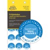 Packungsabbildung mit Prüfplakette: Avery Zweckform Prüfplaketten, Artikel:  6975-2025, Format: ⌀ 20 mm, Inhalt: 120 Prüfplaketten / 8 Bögen, 15 Prüfplaketten/Bogen