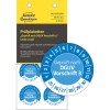Packungsabbildung mit Prüfplakette: Avery Zweckform Prüfplaketten, Artikel:  6978-2025, Format: ⌀ 30 mm, Inhalt: 80 Prüfplaketten / 10 Bögen, 8 Prüfplaketten/Bogen