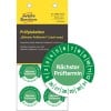 Packungsabbildung mit Prüfplakette: Avery Zweckform Prüfplaketten, Artikel:  6988-2026, Format: ⌀ 30 mm, Inhalt: 80 Prüfplaketten / 10 Bögen, 8 Prüfplaketten/Bogen