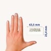 Größenvergleich mit Hand, Artikel: 74179, ein Bogen Haftstreifen, Format: 63,5 x 25,4 mm, Farbe: Silber