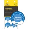 Packungsabbildung mit Etikettenbogen: Avery Zweckform Prüfplaketten, Artikel:  7906, Format: ⌀ 30 mm, Inhalt: 80 Prüfplaketten / 10 Bögen, 8 Prüfplaketten/Bogen