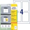 Packungsabbildung mit Etikettenbogen: Avery Zweckform Träger-Etiketten, Artikel:  8001-5, Format: 120 x 80 mm, Druckereignung: Vorgedruckt, Inhalt: 20 Etiketten / 5 Bögen, 4 Etiketten/Bogen