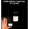 Größenvergleich mit Hand, Artikel: A1933084, ein Bogen Rollen-Etiketten, Format: 32 x 57 mm, Farbe: Weiß