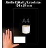 Größenvergleich mit Hand, Artikel: A1933086, ein Bogen Rollen-Etiketten, Format: 104 x 159 mm, Farbe: Weiß