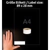 Größenvergleich mit Hand, Artikel: AS0722370, ein Bogen Rollen-Etiketten, Format: 28 x 89 mm, Farbe: Weiß