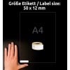 Größenvergleich mit Hand, Artikel: AS0722460, ein Bogen Rollen-Etiketten, Format: 12 x 50 mm, Farbe: Weiß