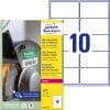 Packungsabbildung mit Etikettenbogen: Avery Zweckform Ultra-Resistente Folien-Etiketten, Artikel:  B7173-50, Format: 99 x 57 mm, Druckereignung: Laser s/w,Farblaser, Inhalt: 500 Etiketten / 50 Bögen, 10 Etiketten/Bogen