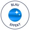 Das Bild zeigt einen blauen Kreis mit einem Farbverlauf, umgeben von dem Text 'BLAU EFFEKT' in einem kreisförmigen Format.
