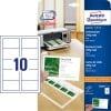 Packungsabbildung mit Kartenbogen: Avery Zweckform Superior Visitenkarten, Artikel:  C32011-10, Format: 85 x 54 mm, Druckereignung: Inkjet,Farblaser,Laser s/w,Kopierer, Inhalt: 100 Karten / 10 Bögen, 10 Karten/Bogen