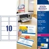 Packungsabbildung mit Kartenbogen: Avery Zweckform Premium Visitenkarten, Artikel:  C32016-10, Format: 85 x 54 mm, Druckereignung: Farblaser,Laser s/w,Kopierer, Inhalt: 100 Karten / 10 Bögen, 10 Karten/Bogen