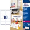 Packungsabbildung mit Kartenbogen: Avery Zweckform Premium Visitenkarten, Artikel:  C32026-10, Format: 85 x 54 mm, Druckereignung: Farblaser,Laser s/w,Kopierer, Inhalt: 100 Karten / 10 Bögen, 10 Karten/Bogen