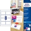Packungsabbildung mit Kartenbogen: Avery Zweckform Premium Visitenkarten, Artikel:  C32028-10, Format: 85 x 54 mm, Druckereignung: Inkjet, Inhalt: 80 Karten / 10 Bögen, 8 Karten/Bogen