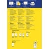 Das Bild zeigt Informationen über CD-Hülle-Einlagen und Etiketten, einschließlich Design- und Druckoptionen. Es ist in mehreren Sprachen verfügbar und enthält Details zu Produktspezifikationen, Druckerkompatibilität und Bestellinformationen.