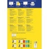 Ein Bild, das verschiedene Produkte im Zusammenhang mit Trennblatteinlagen für Ordner zeigt. Es enthält Details in mehreren Sprachen zu Produkteigenschaften, Anwendungstipps und ein Design zum Drucken von Etiketten. Das Bild hat Abschnitte, die spezifische Produktcodes und Abmessungen beschreiben.