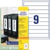 Packungsabbildung mit Kartenbogen: Avery Zweckform Ordner-Einsteckschilder, Artikel:  C32266-25, Format: 30 x 190 mm, Druckereignung: Inkjet,Laser s/w,Farblaser, Inhalt: 225 Stück / 25 Bögen, 9 Stück/Bogen