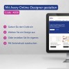 Anleitungsgrafik auf Deutsch mit Schritten und einem Computerbildschirm, der Avery Design & Print zeigt?