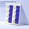 Bogen mit 56 blauen und weißen, druckbaren Namensschild-Einlegern mit der Aufschrift „MIA JONES“?