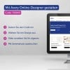 Computermonitor, der eine Avery Design & Print-Webseite mit deutschen Anweisungen und einem Promo-Code zeigt?