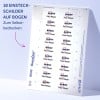 Das Bild zeigt ein Blatt Avery-Etikettenaufkleber, die für den Selbstdruck bestimmt sind. Es enthält 18 einzelne Etiketten mit dem Namen 'Paul Meyer' darauf gedruckt.