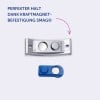 Das Bild zeigt ein Metallteil und ein blaues Kunststoffteil, das als magnetisches Befestigungssystem bezeichnet wird. Der Text gibt an, dass es durch die Kraftmagnetbefestigung SMAG® perfekten Halt bietet.