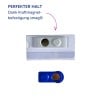 Zwei magnetische Montageplatten (weiß und blau) mit runden Magneten auf weißem Hintergrund?