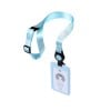 Das Bild zeigt einen Ausweis mit einem blauen Lanyard. Der Ausweis enthält einen Namen, 'LEO KELLER', sowie Text, der eine bestimmte Zone und ein Datum angibt.