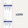 Das Bild zeigt ein Etikettendesign für Tiefkühlartikel, das Details wie 'aufgetaut', 'haltbar' und 'inhalt' angibt. Es beinhaltet das Avery-Branding und eine Menge von 200 Etiketten.