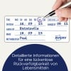 Das Bild zeigt ein Etikett mit Details zu einer Mahlzeit, speziell Ratatouille, zusammen mit Daten, einem Mitarbeiternamen und Nachverfolgungsinformationen auf Deutsch.