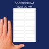 Größenvergleich mit Hand, Artikel: ETVET36X2PEN, ein Bogen Textil-Etiketten, Format: 13 x 45 mm, Farbe: