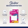 Dieses Bild zeigt ein Set von Kleidungsetiketten von Avery, das Merkmale wie maschinenwaschbar, trocknergeeignet und bügelfrei hervorhebt.