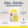 Das Bild zeigt eine Verpackungsschachtel für Avery-Etiketten. Es hebt Merkmale hervor, wie die Kompatibilität mit Dymo LabelWriter, eine Geld-zurück-Garantie, Markenqualität zu einem niedrigen Preis und nachhaltiges Papier. Das Produkt wird als Adress-Rolleetiketten, weiß, identifiziert.