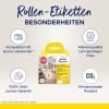 Das Bild zeigt eine Verpackung von Avery Zweckform Rollenetiketten, die ihre Kompatibilität mit dem Dymo LabelWriter, Qualitätsgarantien und umweltfreundliche Eigenschaften, einschließlich CO2-Neutralität, hervorheben.