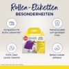 Das Bild zeigt eine Produktverpackung für Avery-Etiketten, die ihre Kompatibilität mit Dymo Labelwriters, die Qualitätsgarantie und Merkmale wie einfache Entfernung darstellt. Der Hintergrund ist hell mit hervorgehobenen Texten, die die Eigenschaften des Produkts betonen.