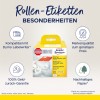 Das Bild zeigt eine Etikettenrollenverpackung von Avery Zweckform, die die Kompatibilität mit dem Dymo LabelWriter, Qualitätszusicherungen, eine Geld-zurück-Garantie und die nachhaltige Papierbeschaffung hervorhebt.