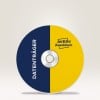 Ein Bild einer CD mit einem geteilten Design, eine Seite dunkelblau und die andere Seite gelb. Auf der blauen Seite steht in Weiß das Wort 'DATENTRÄGER' und auf der gelben Seite ist das Logo 'AVERY Zweckform' abgebildet.