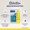 Das Bild ist eine Werbung für die Ultra-Grip-Ablageetiketten von Avery Zweckform. Es hebt Merkmale wie einfaches Design mit einem Online-Tool, staufreies Drucken, 100% Opazität und die Verwendung von nachhaltigem Papier hervor.