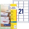 Packungsabbildung mit Etikettenbogen: Avery Zweckform Adress-Etiketten, Artikel:  J8160-10, Format: 63,5 x 38,1 mm, Druckereignung: Inkjet, Inhalt: 210 Etiketten / 10 Bögen, 21 Etiketten/Bogen